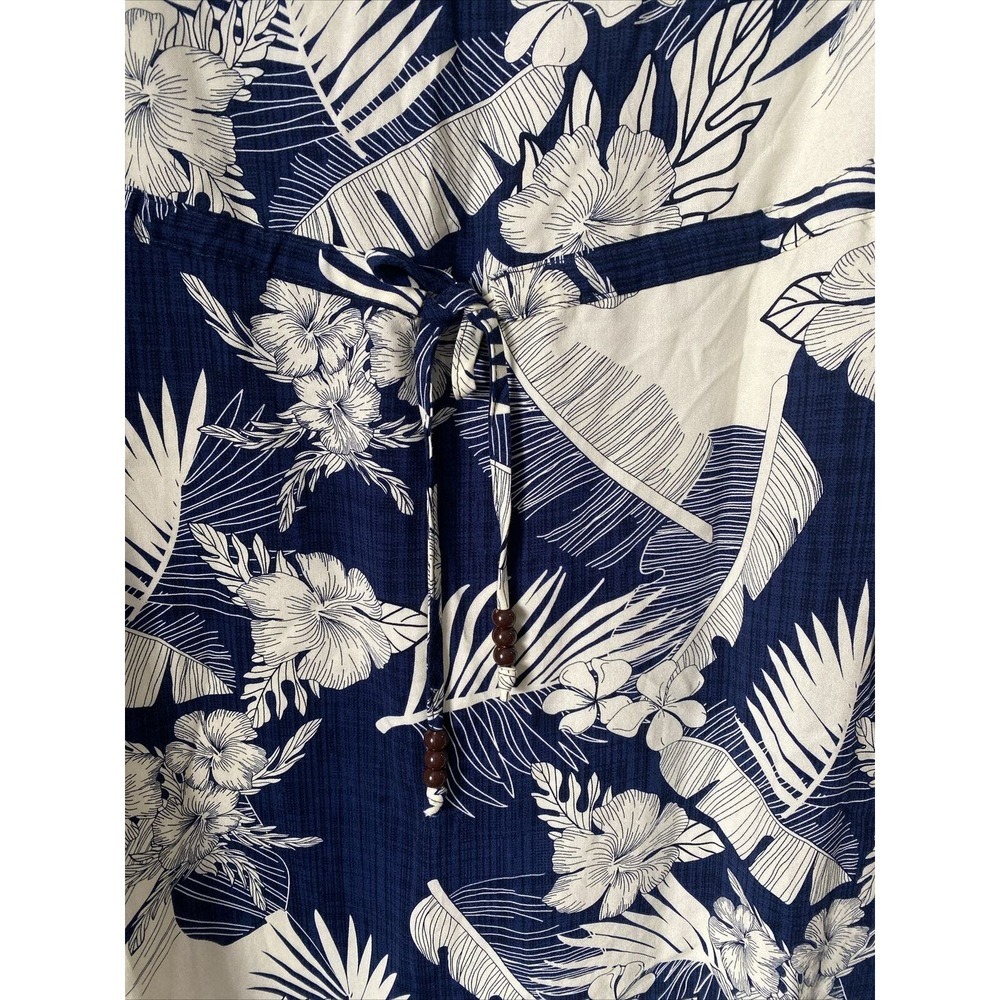 Palmwave Tropical Hawaiian Floral Print Shift Dress L Waist Tie Sleeveless Rayon - Picture 2 of 5